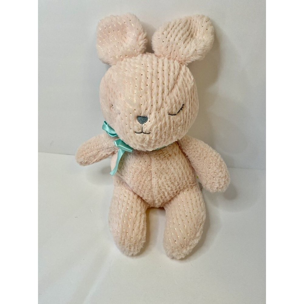Animal Adventure Pink Sleeping Bunny Rabbit W/ Gold Flecks & Bow Plush 13" 2020